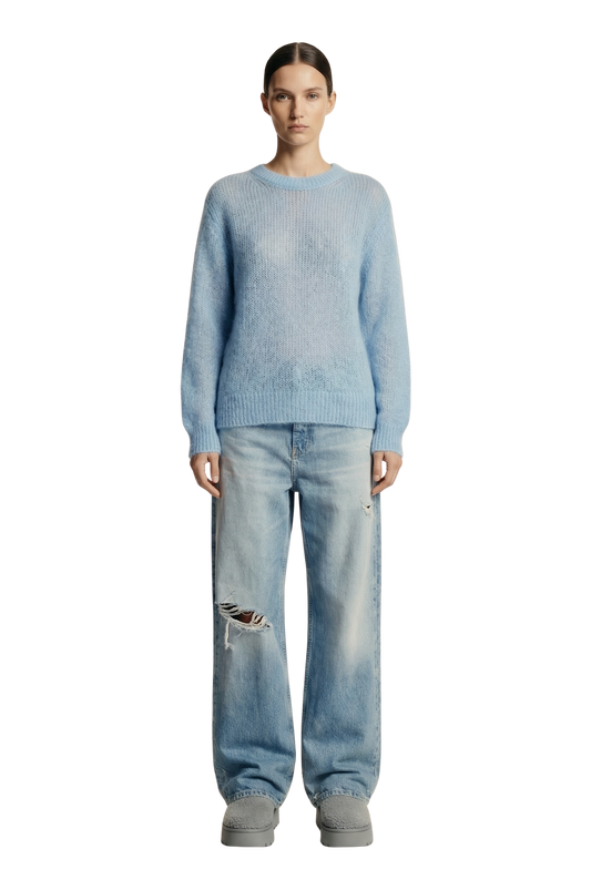 Ulla O Neck Knit Pullover Light Blue