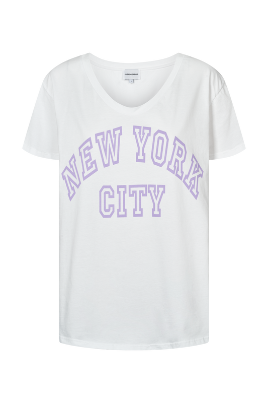 T-shirt White NYC Cotton Tee W/Lilac Letters