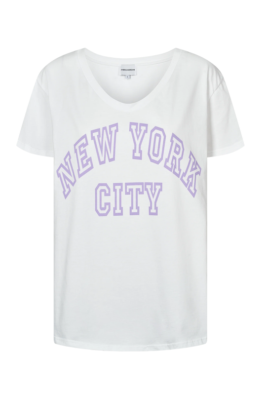 T-shirt White NYC Cotton Tee W/Lilac Letters