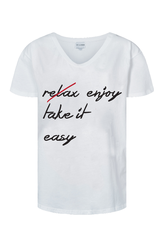 T-shirt White Enjoy Take it Easy Black Letters