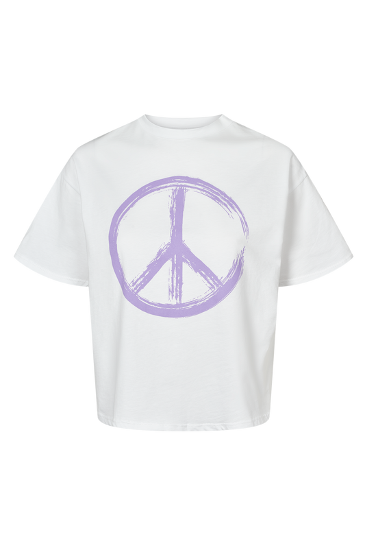 T-Shirt Cropped White Peace Cotton Tee W/ Lilac Letters