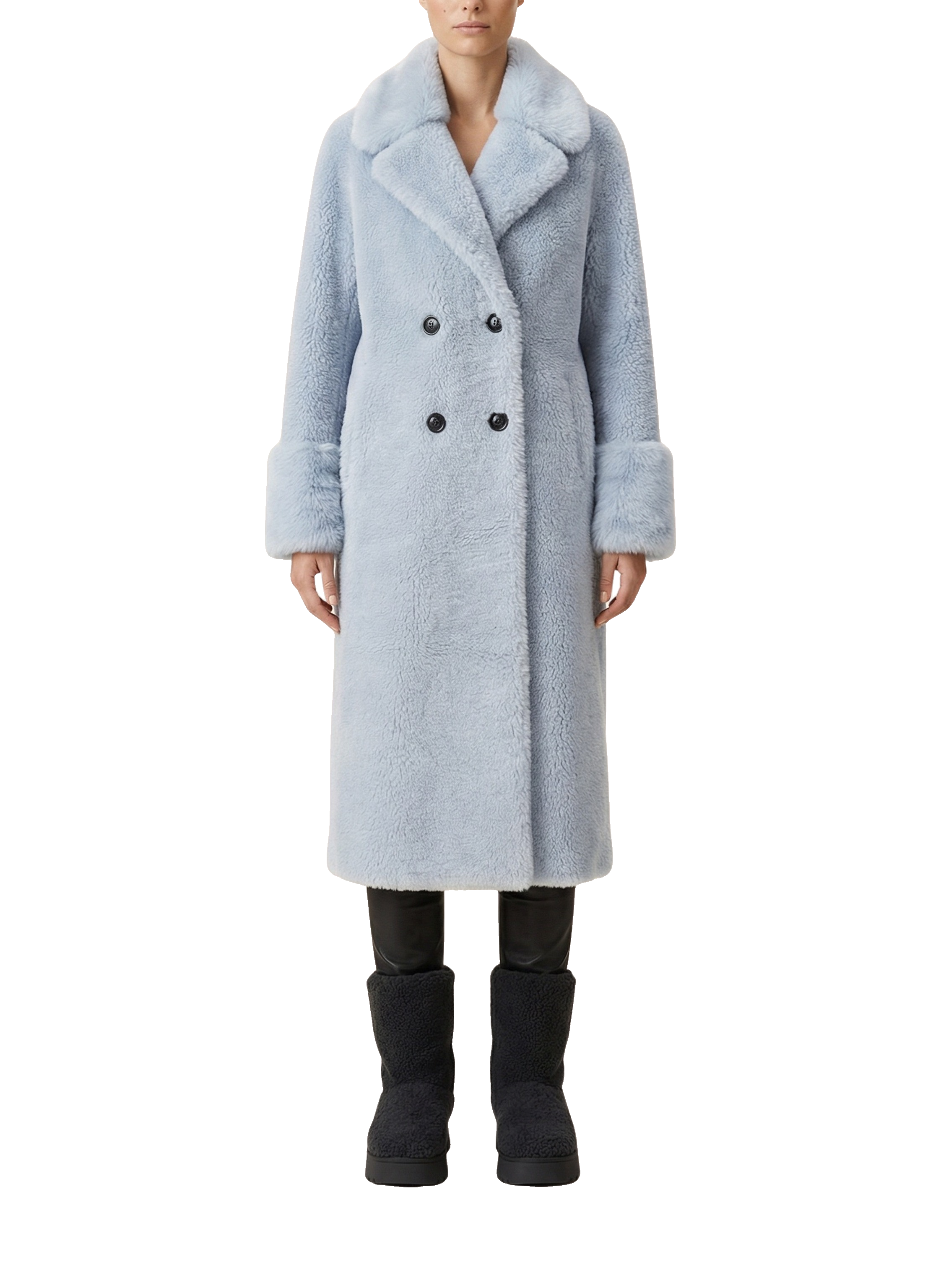 Fiona Wool Coat Long Light Blue Model Front