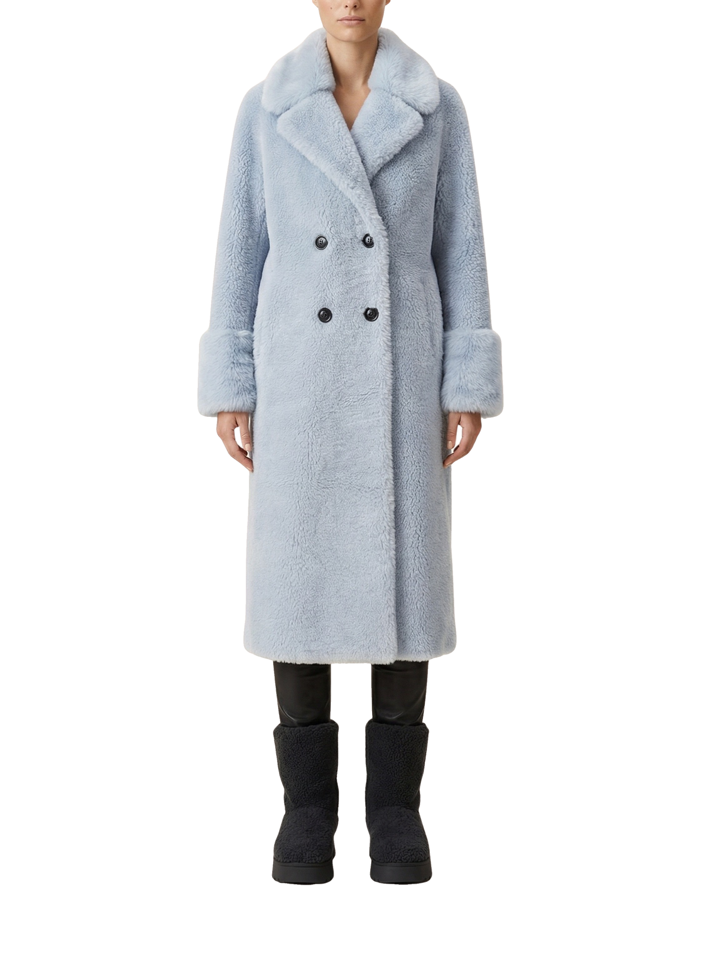 Fiona Wool Coat Long Light Blue Model Front