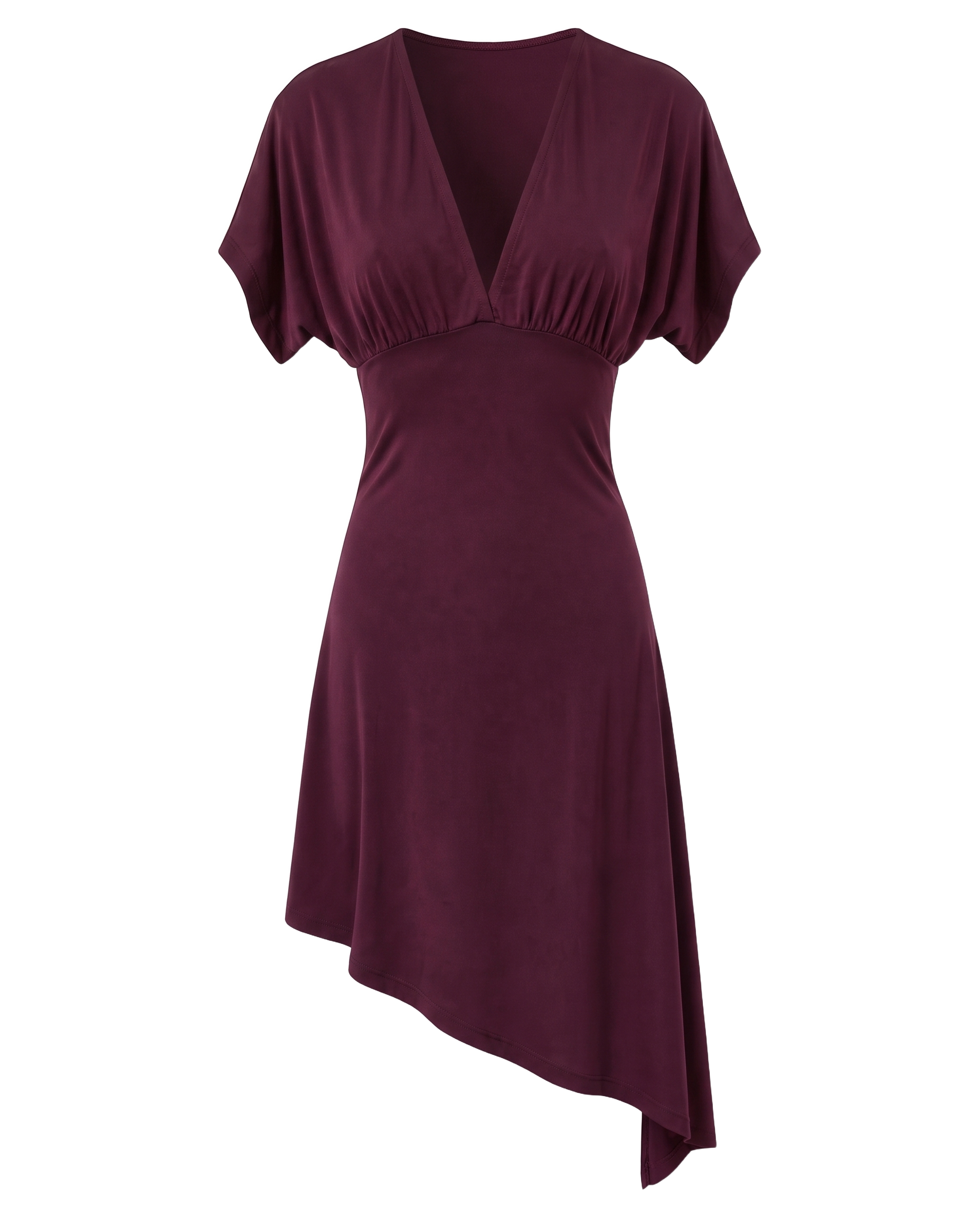 Alba V-Neck Asymmetrical Dress Bordeaux - front
