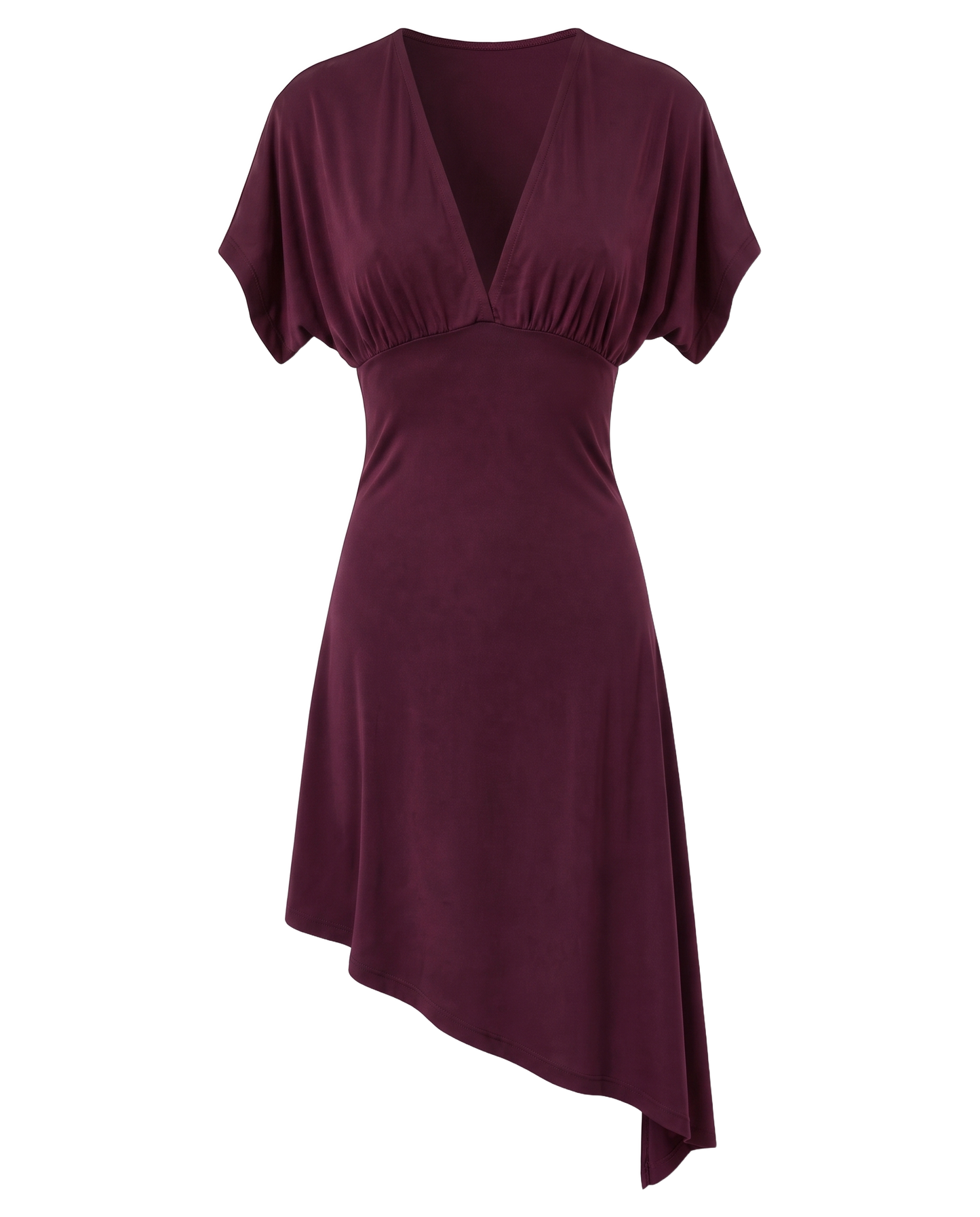 Alba V-Neck Asymmetrical Dress Bordeaux - front