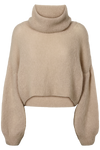 Andrea Rollneck Cropped Alpaca Pullover Beige