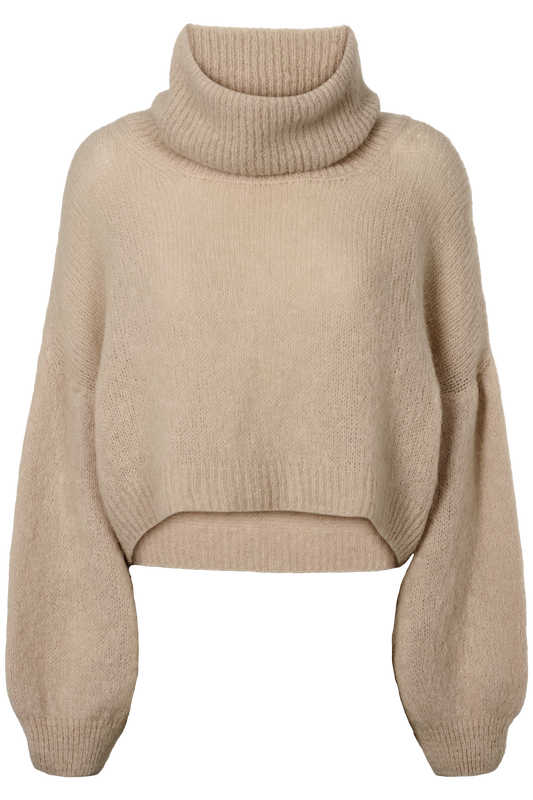 Andrea Rollneck Cropped Alpaca Pullover Beige