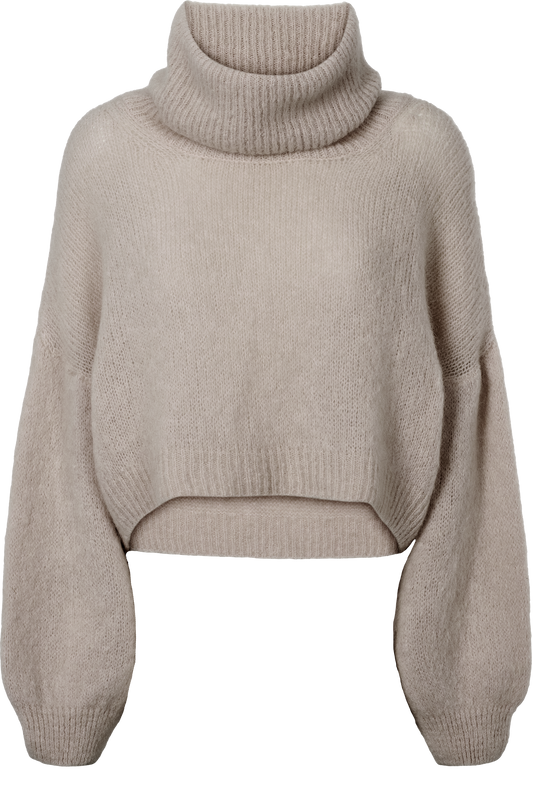Andrea Rollneck Cropped Alpaca Pullover Light Taupe