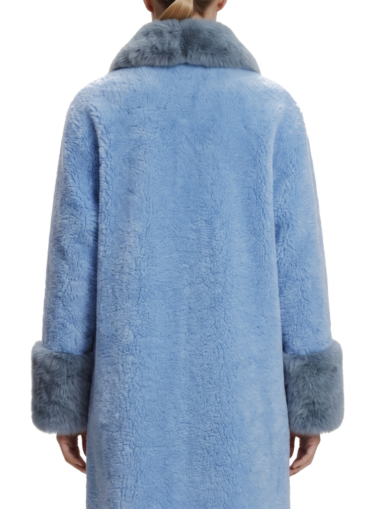 Fiona Wool Coat Long Sky Blue Model Upper Back