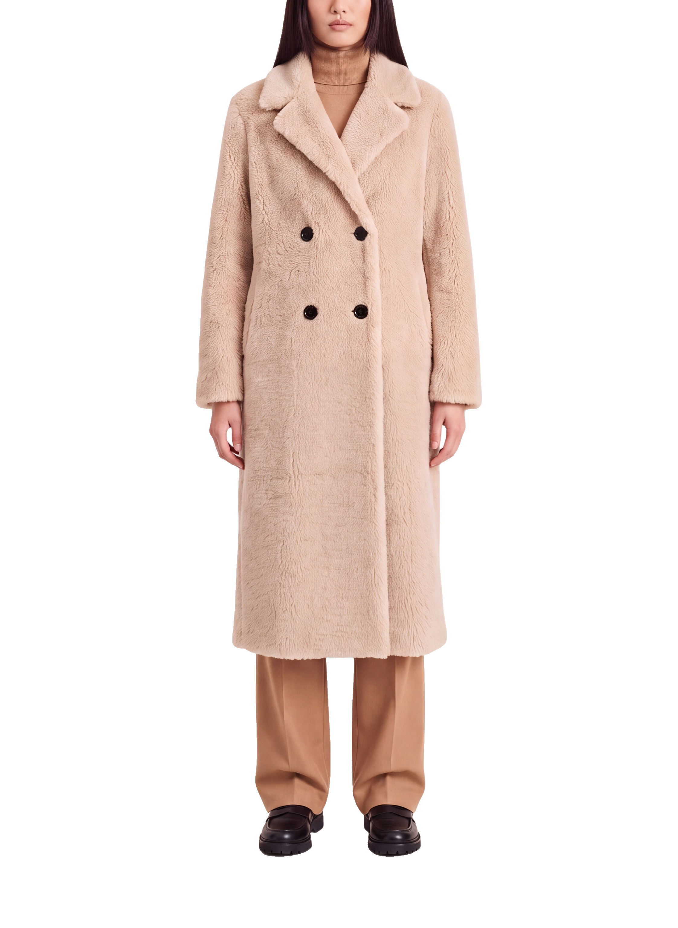Fiona Long Coat Without Fur Beige Model Front