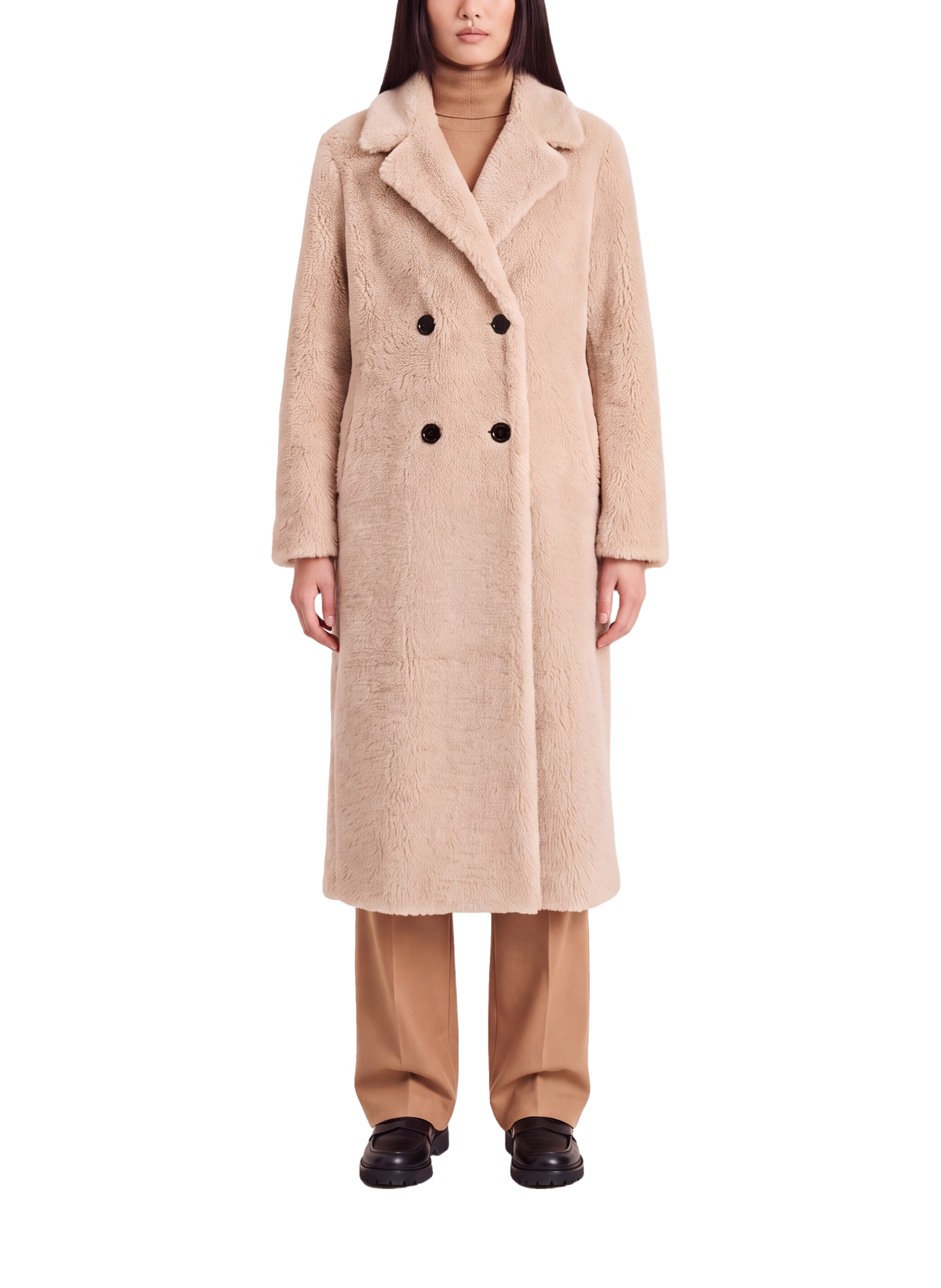 Fiona Long Coat Without Fur Beige Model Front