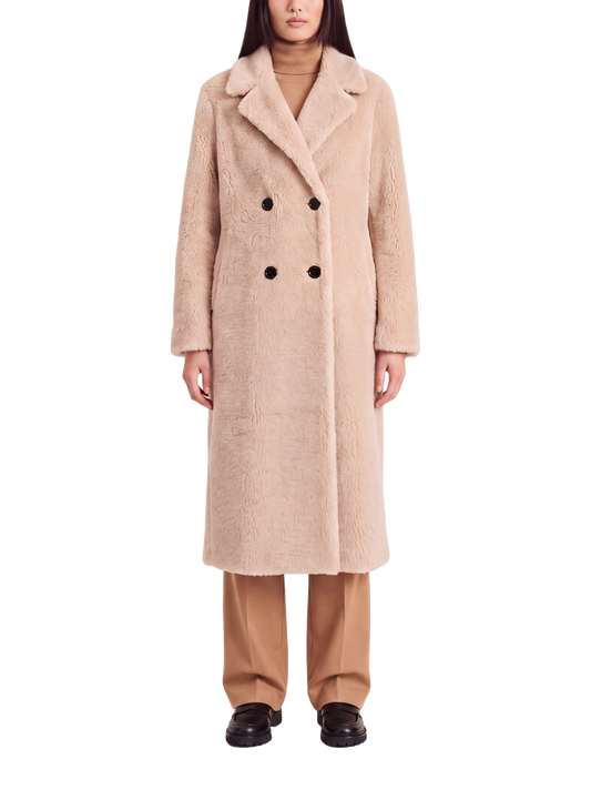 Fiona Long Coat Without Fur Beige Model Front