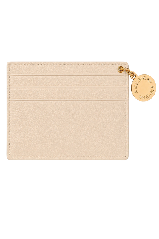 Signature Card Holder Leather with Charm Beige