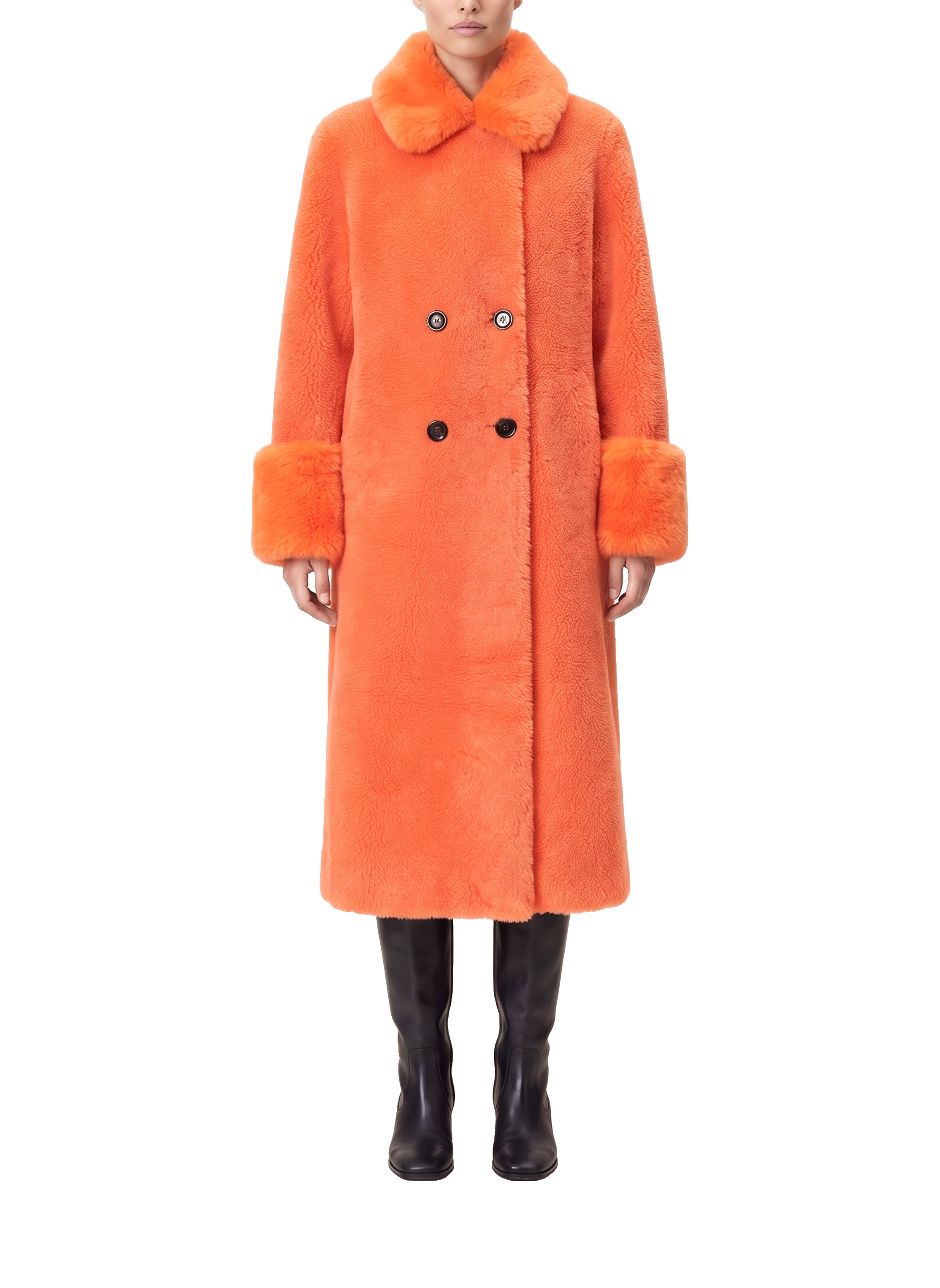 Fiona Wool Coat Long Orange Model Front