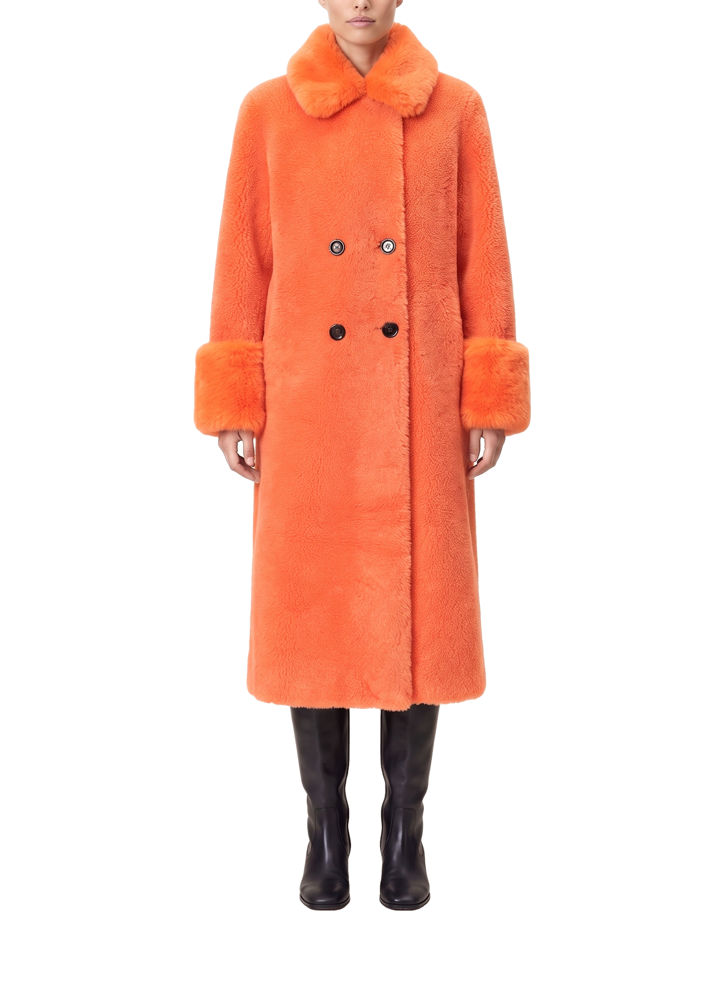 Fiona Wool Coat Long Orange Model Front