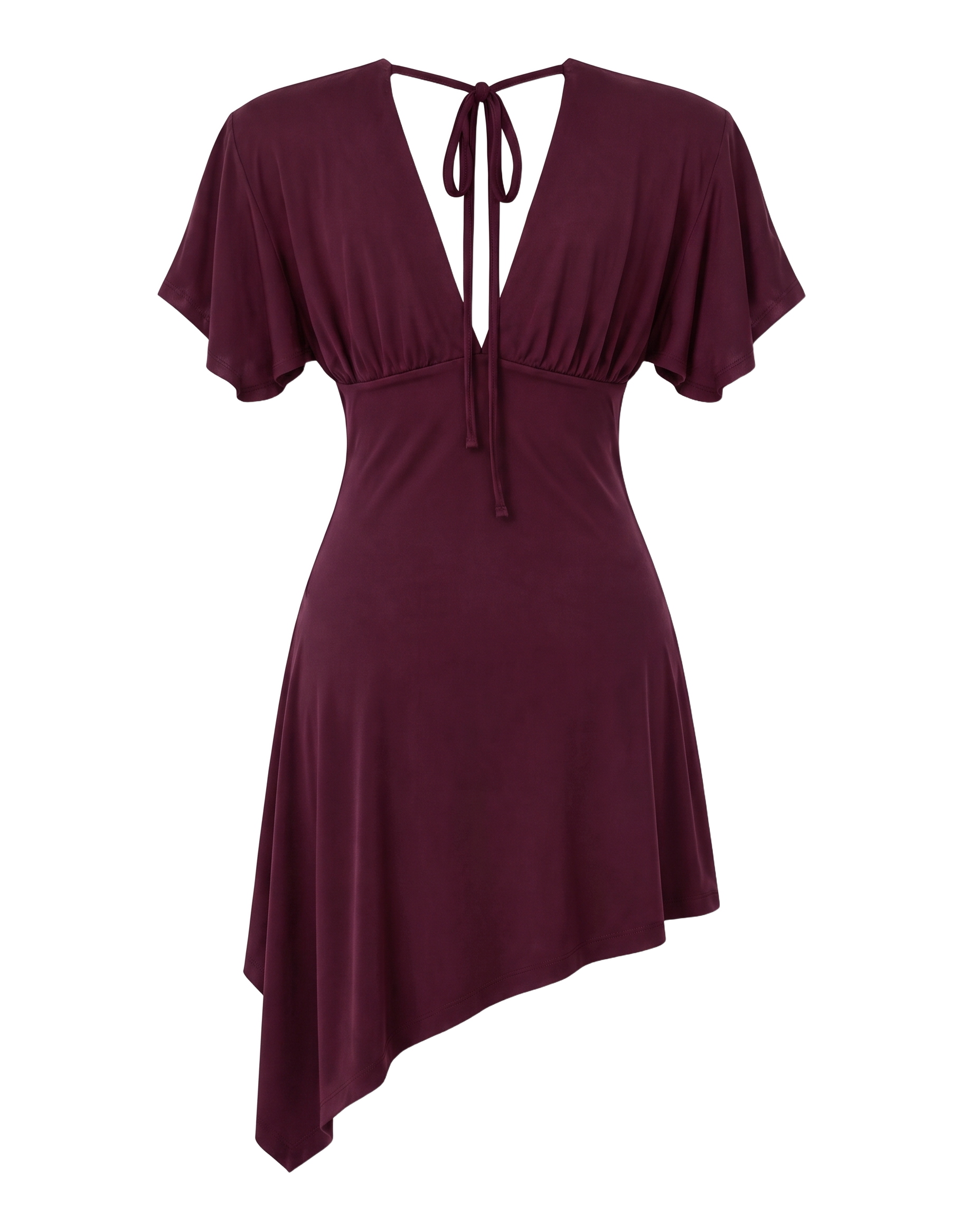 Alba V-Neck Asymmetrical Dress Bordeaux - back