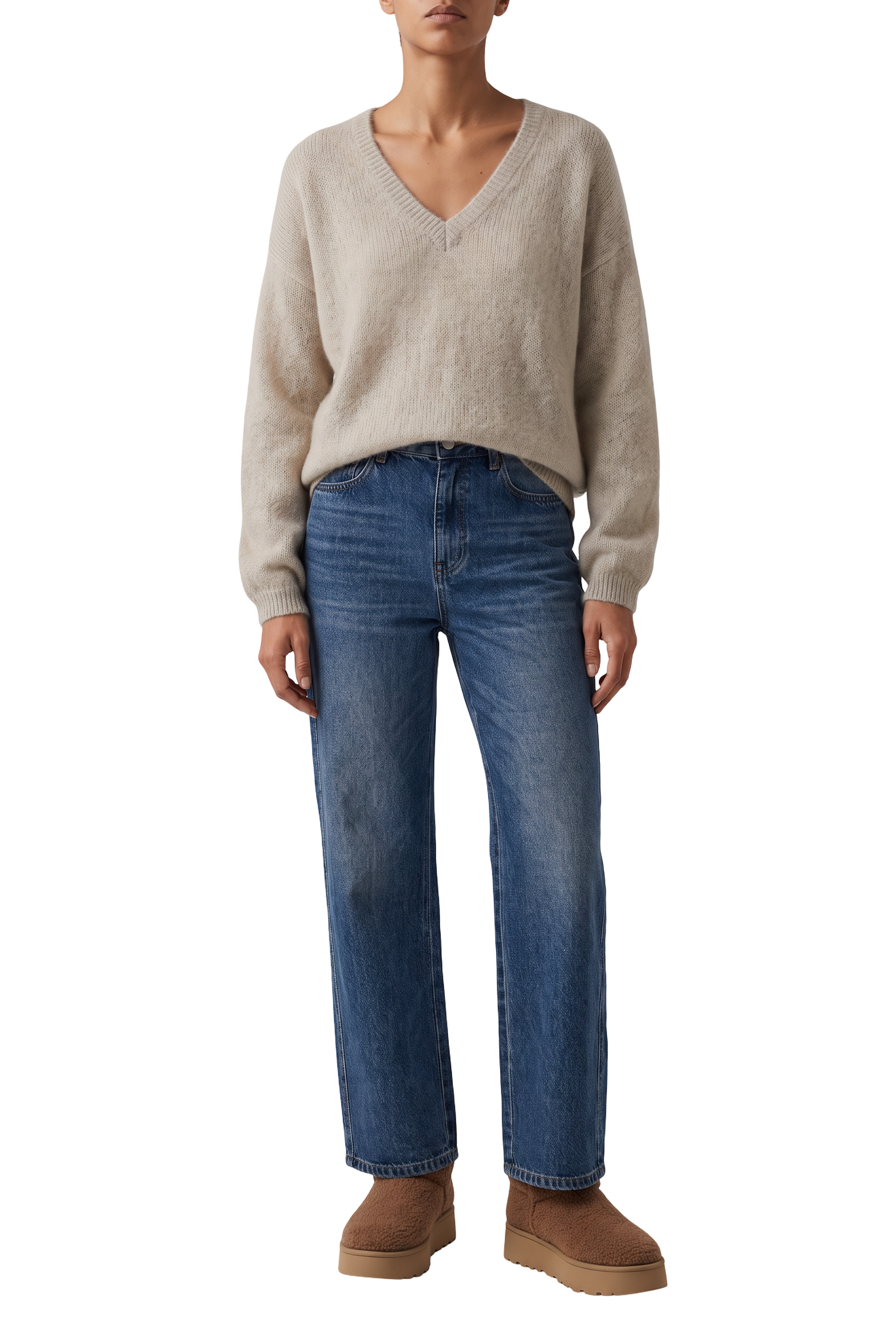 Silja V Neck Knit Beige - model