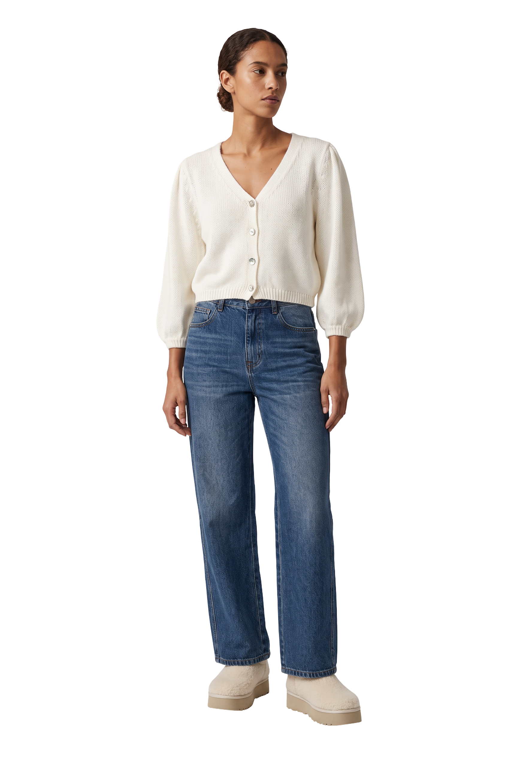 Manda Cotton Cardigan White - model