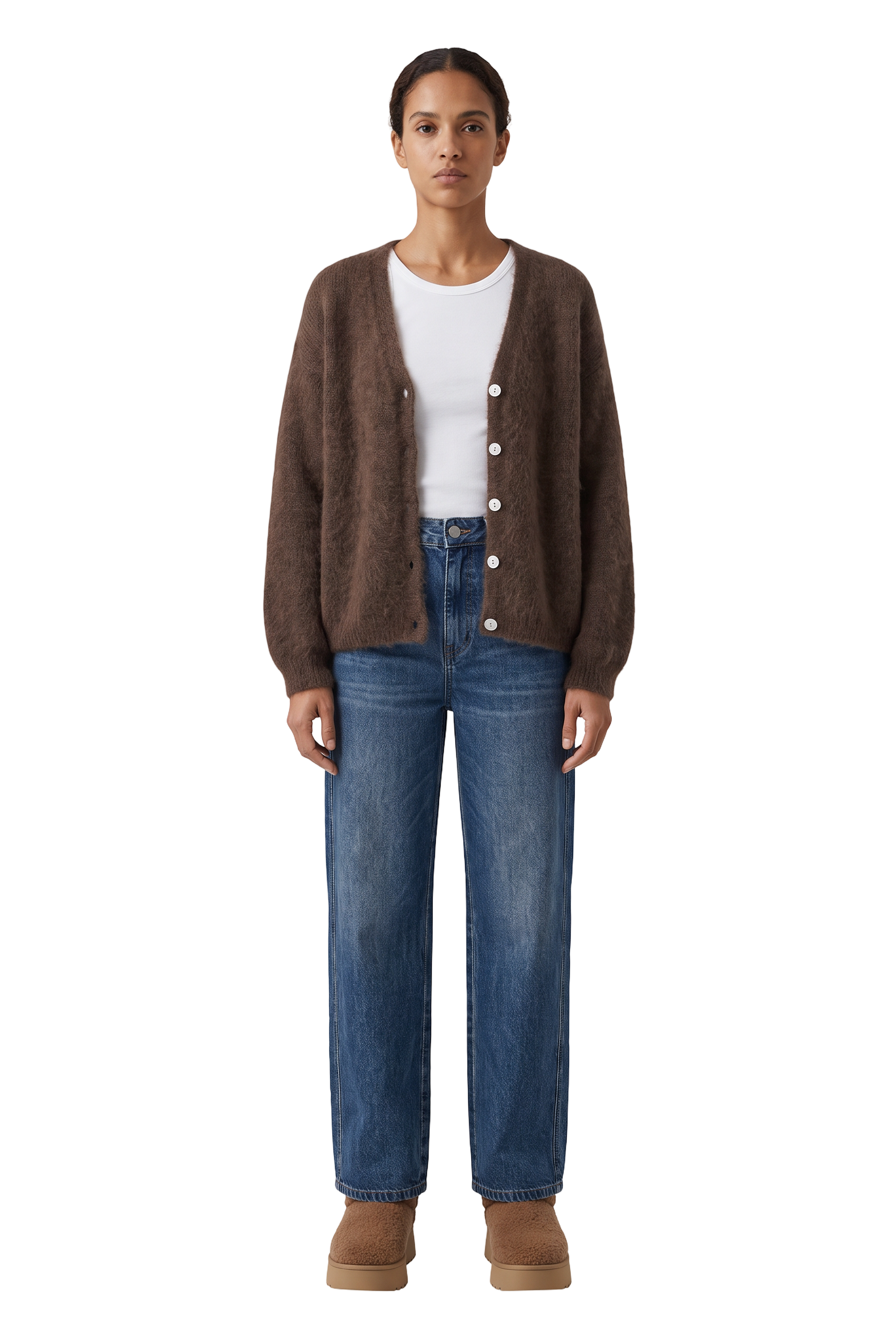 Azra Cardigan Cocoa - model