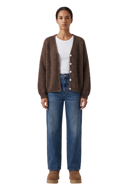 Azra Cardigan Cocoa - model
