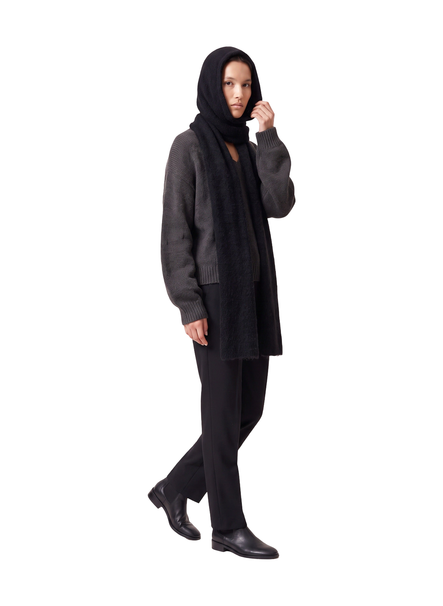 Penn Hooded Alpaca Scarf Black Model