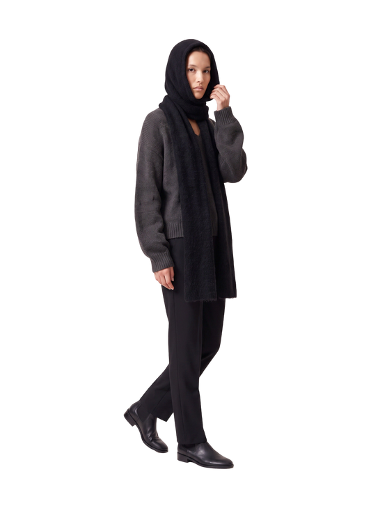Penn Hooded Alpaca Scarf Black Model