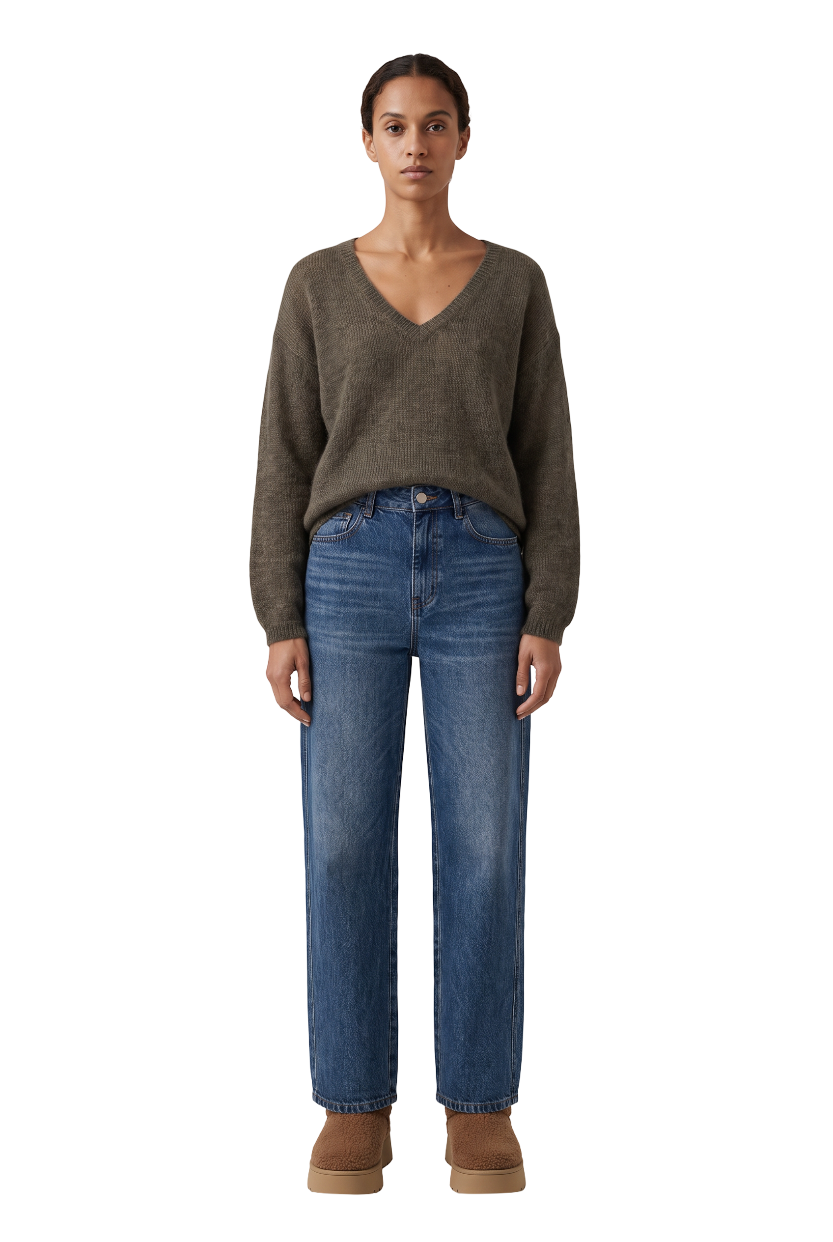 Silja V Neck Knit Dark Taupe - model