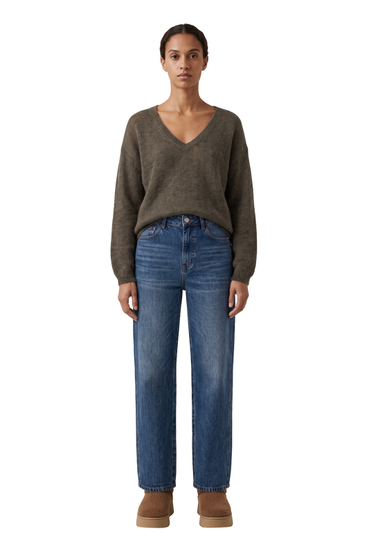 Silja V Neck Knit Dark Taupe - model