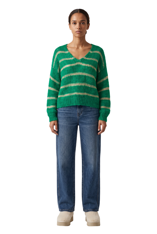 Katie LS Knit Emerald Green W/Gold - model