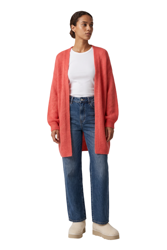 Lee Midi Cardigan Coral Red - model