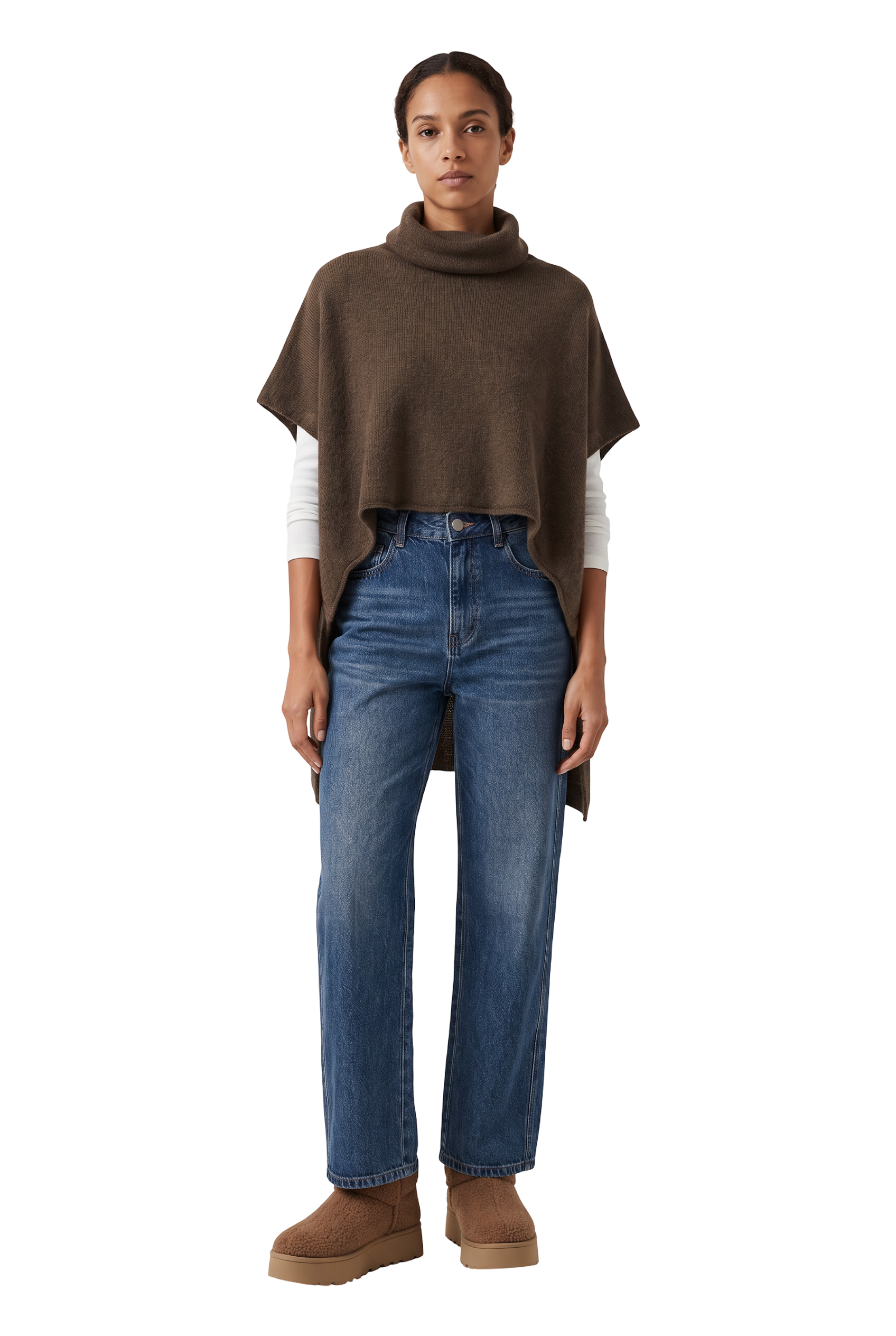 Bella Poncho Dark Brown - model