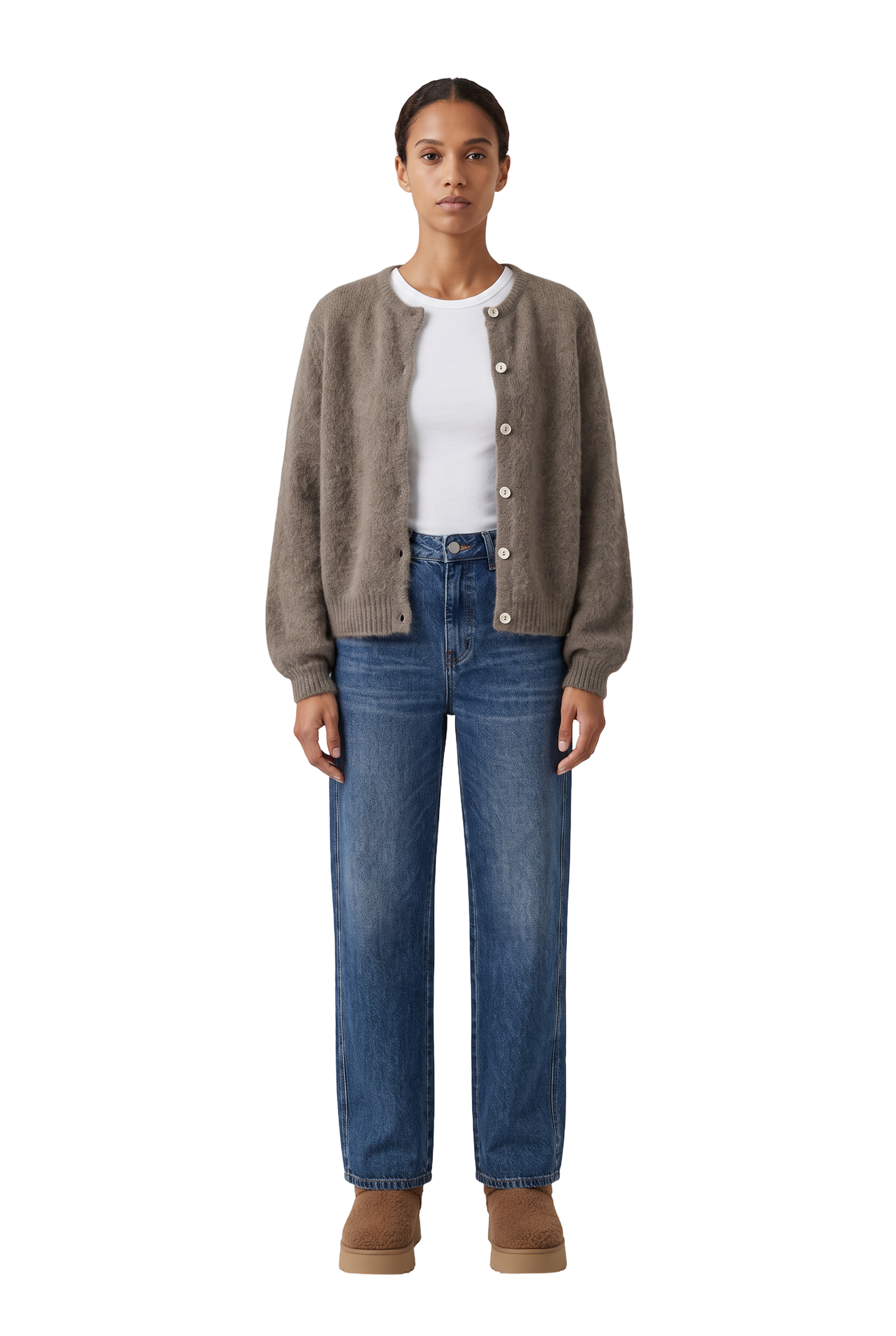 Susan Alpaca Cardigan Light Taupe - model