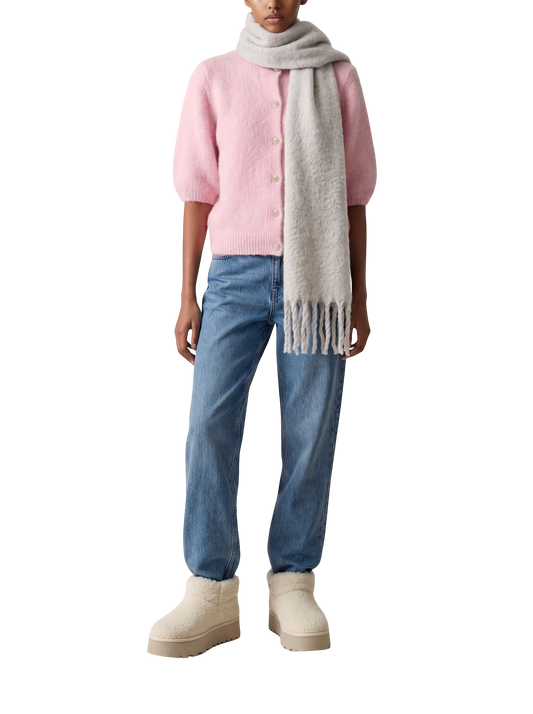 Maui Oversized Fringe Scarf Light Grey Model