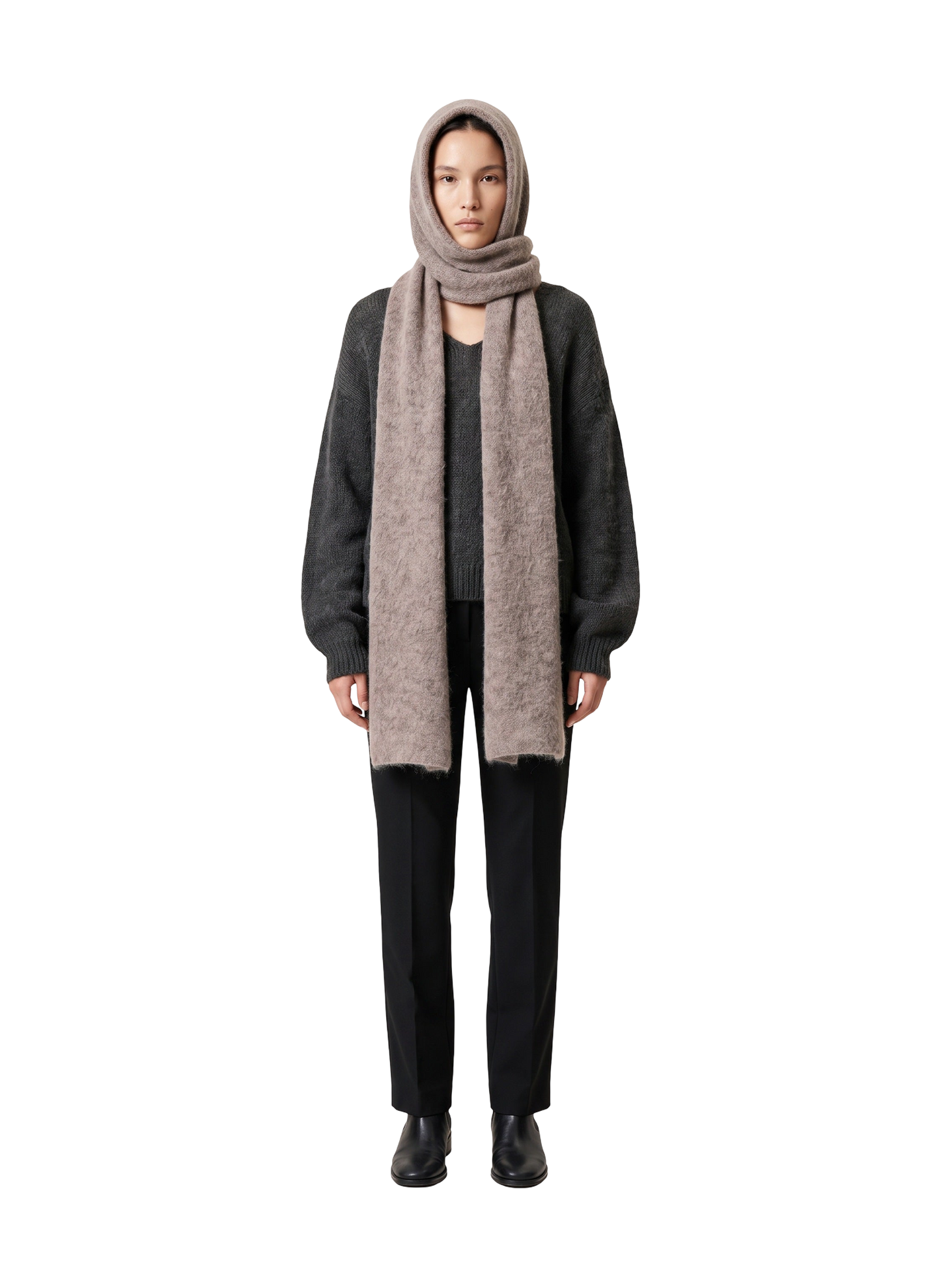 Penn Hooded Alpaca Scarf Light Taupe Model