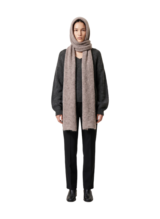 Penn Hooded Alpaca Scarf Light Taupe Model