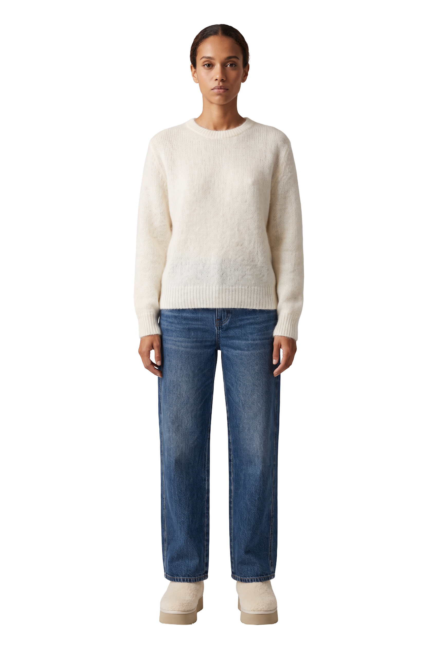 Ulla O Neck Knit Pullover White - model