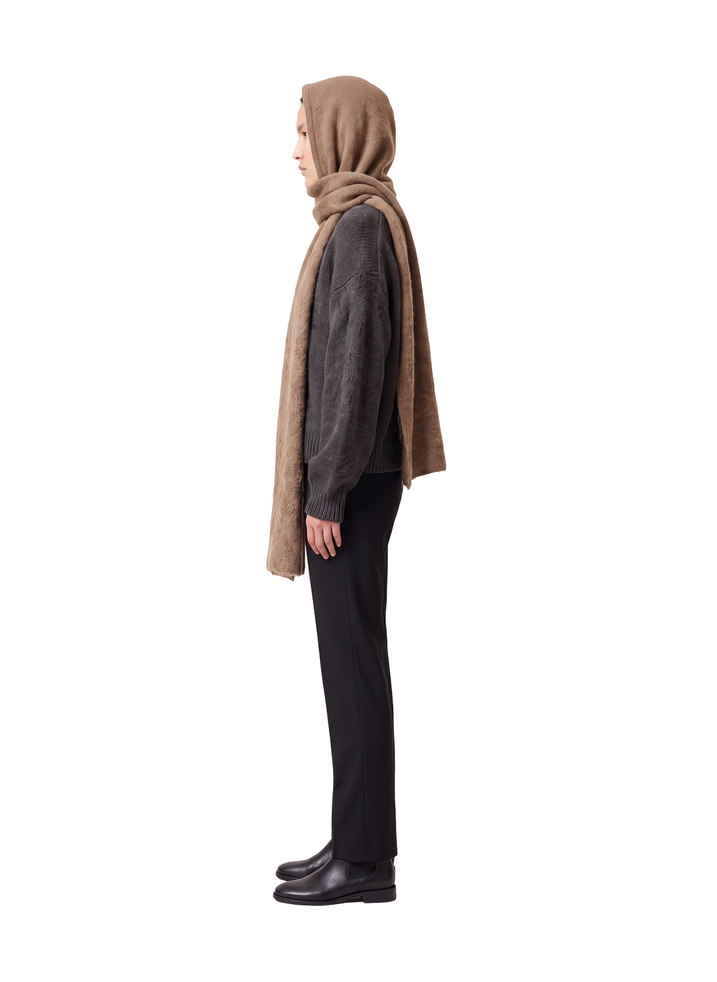 Penn Hooded Alpaca Scarf Medium Brown Model