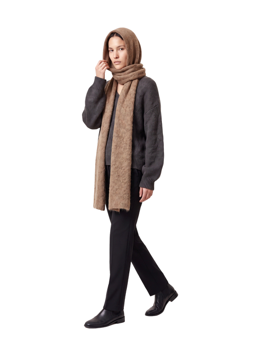 Penn Hooded Alpaca Scarf Medium Brown Model