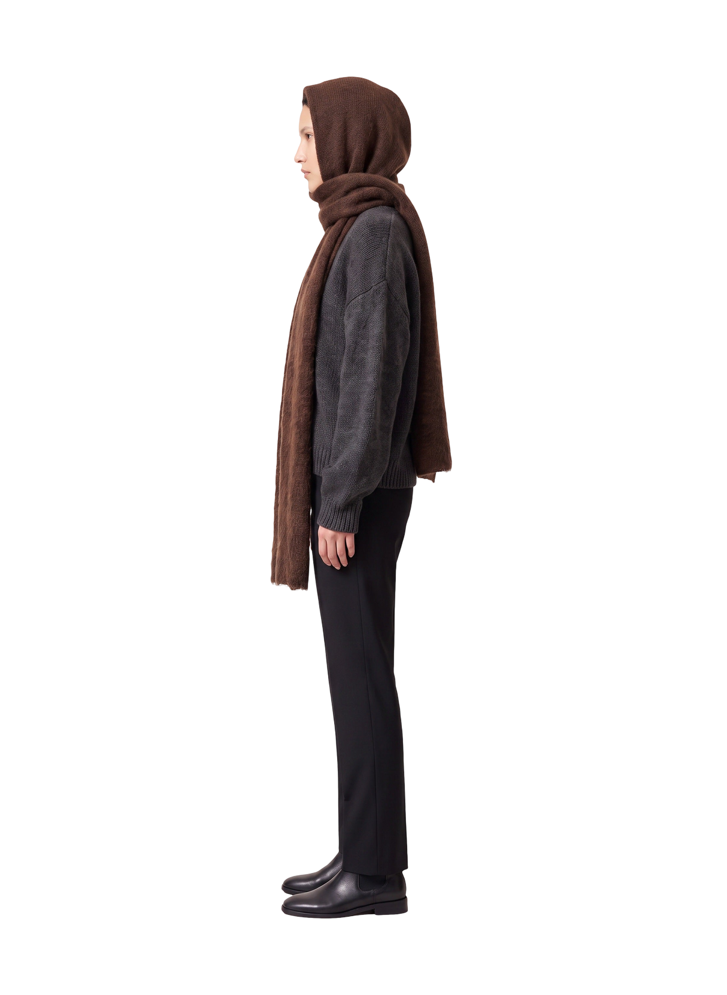 Penn Hooded Alpaca Scarf Cocoa Model
