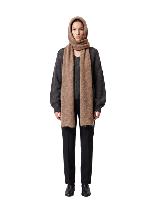 Penn Hooded Alpaca Scarf Medium Brown Model