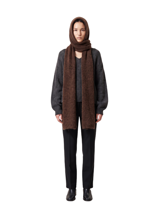 Penn Hooded Alpaca Scarf Cocoa Model