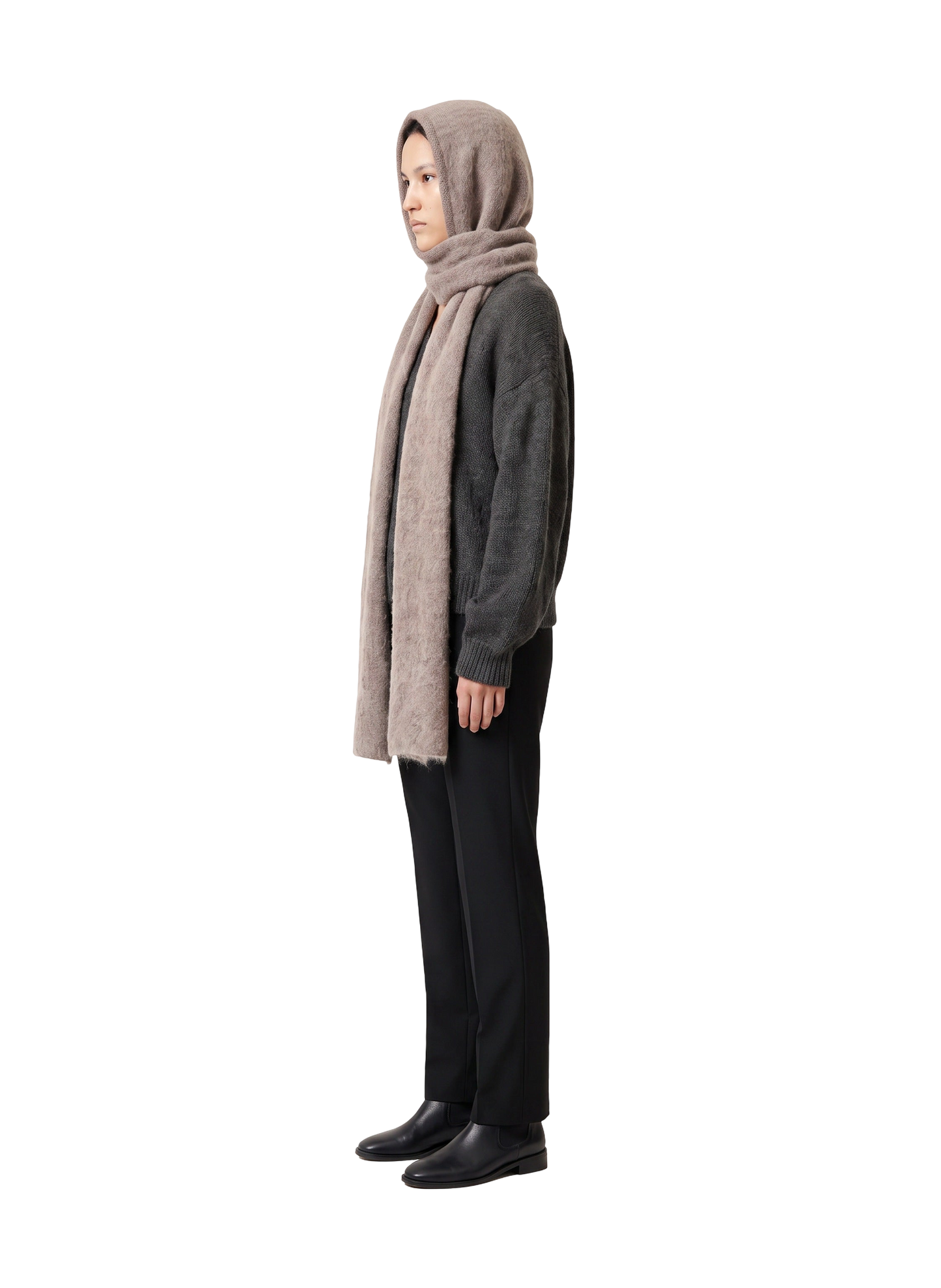 Penn Hooded Alpaca Scarf Light Taupe Model