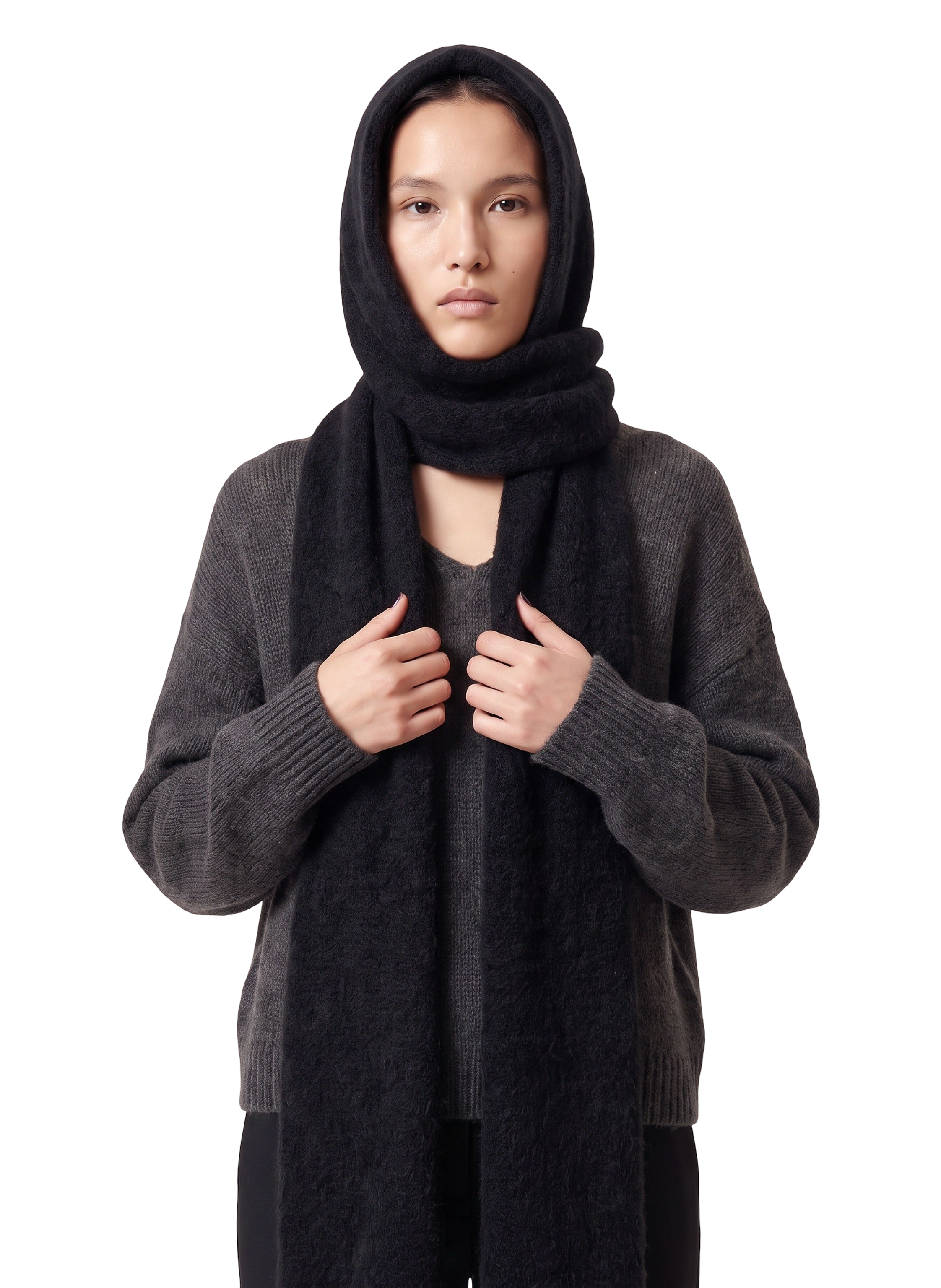 Penn Hooded Alpaca Scarf Black Model