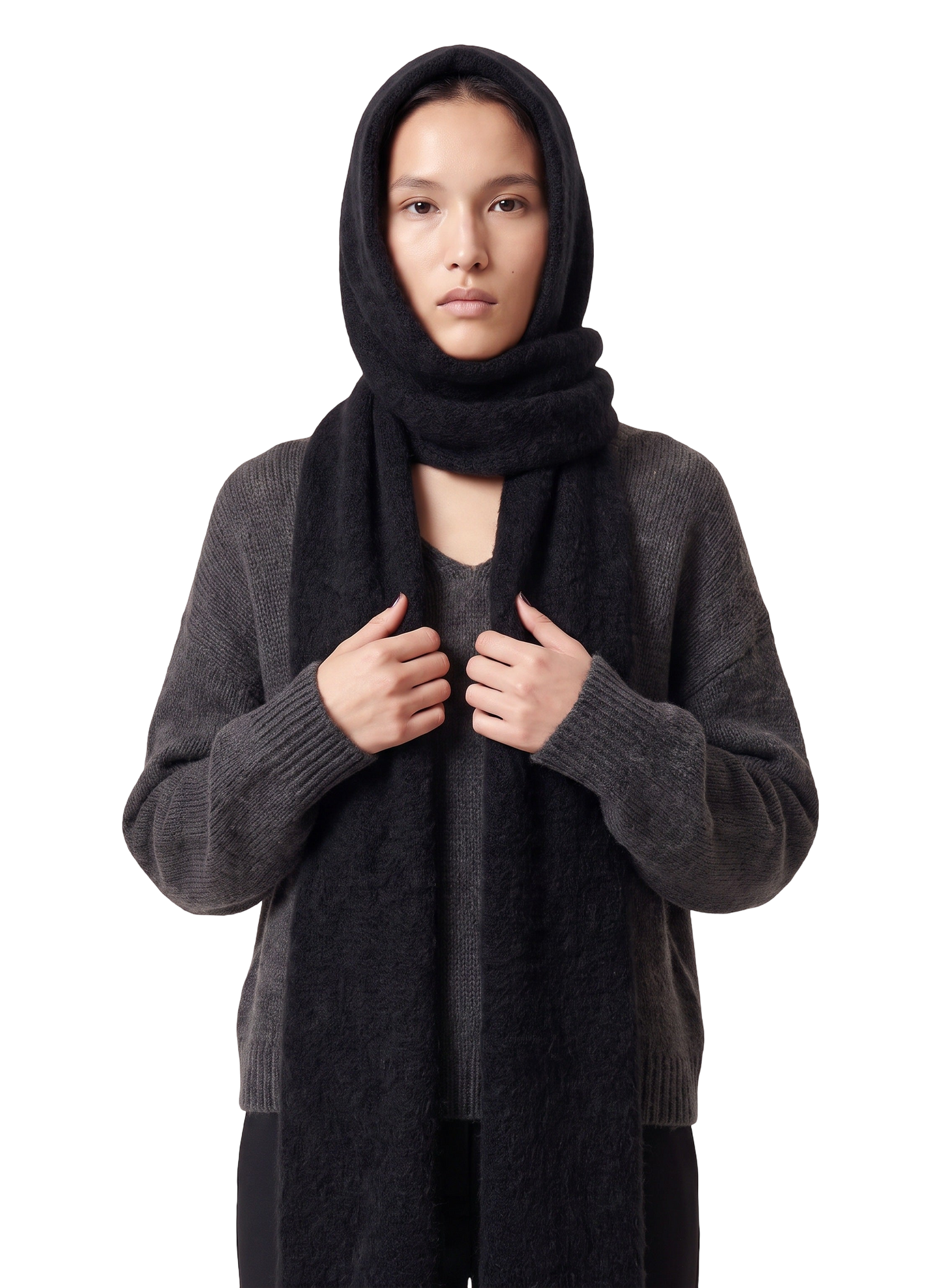 Penn Hooded Alpaca Scarf Black Model
