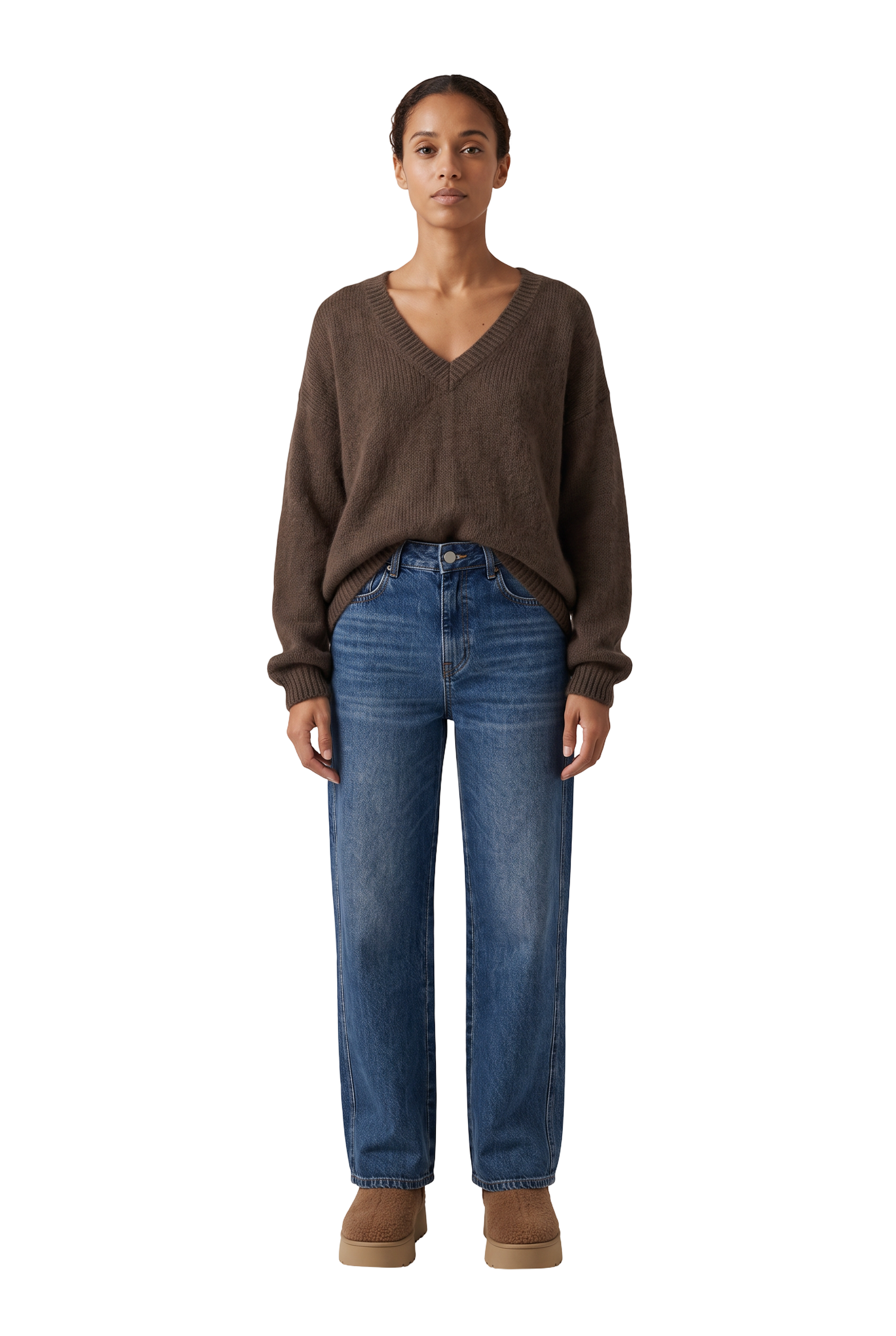 Silja V Neck Knit Dark Brown - model