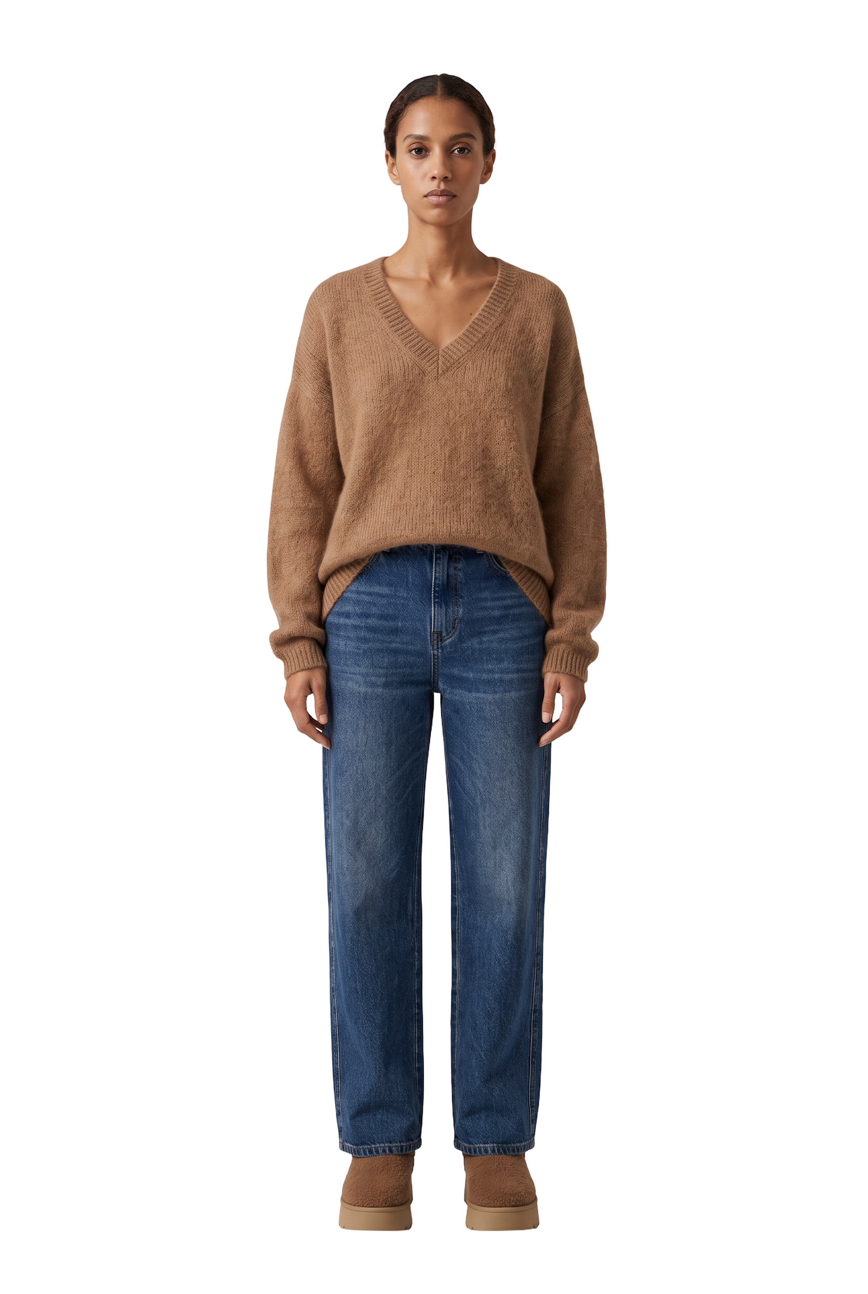 Silja V Neck Knit Medium Brown - model