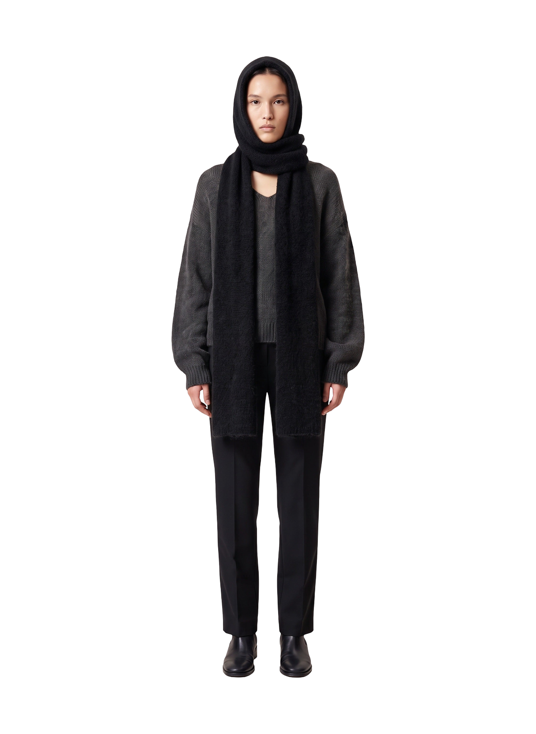 Penn Hooded Alpaca Scarf Black Model