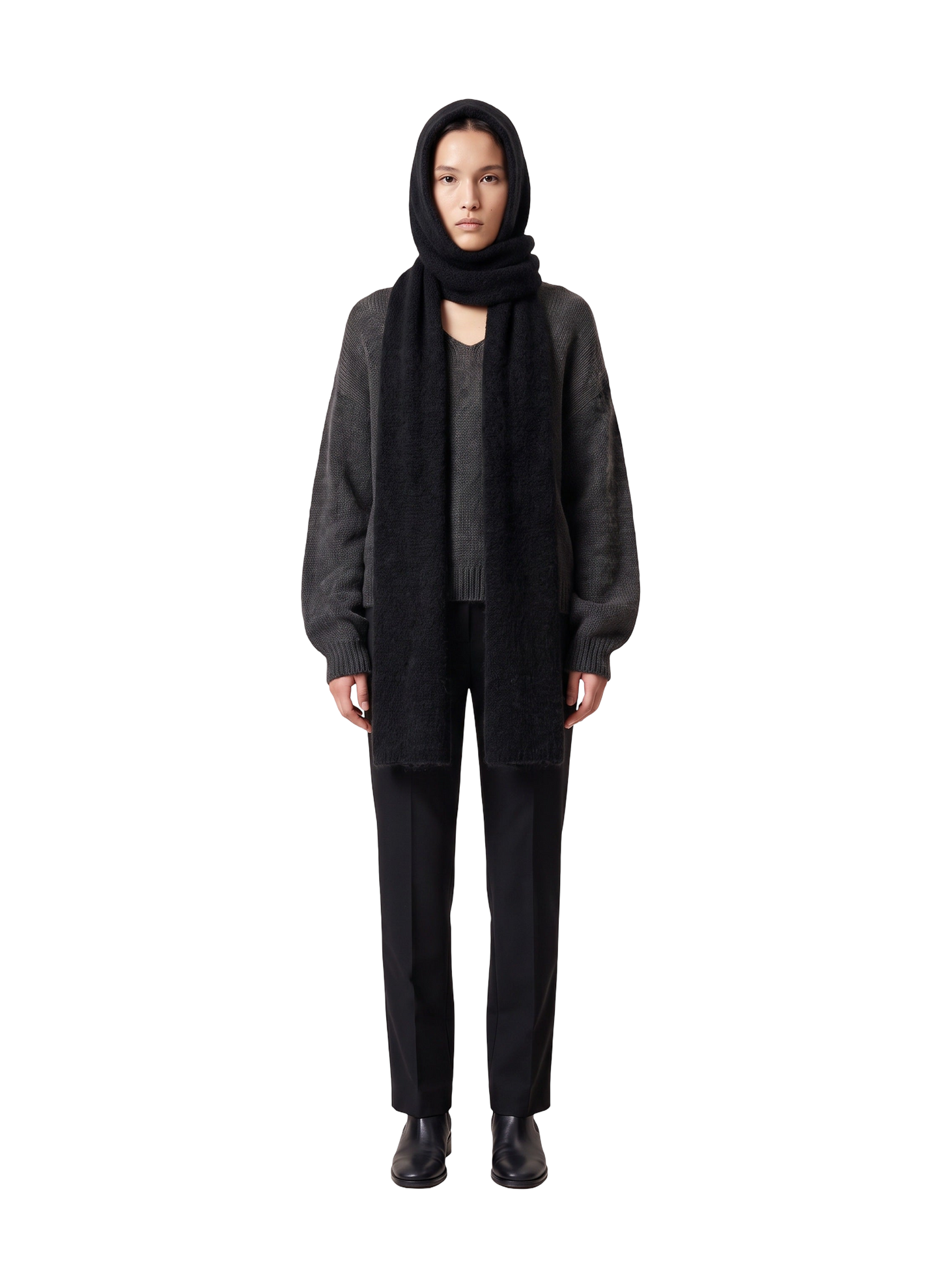 Penn Hooded Alpaca Scarf Black Model