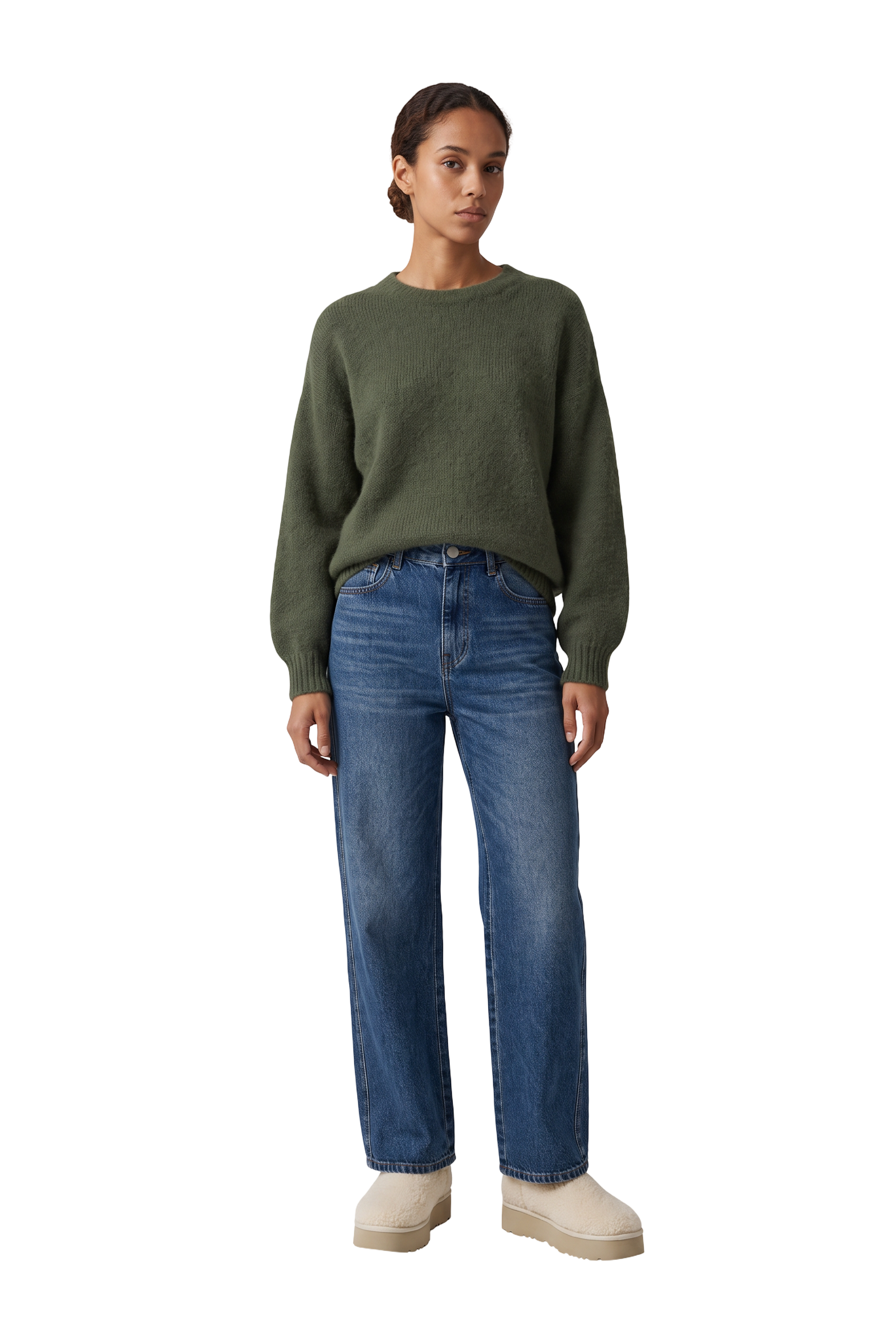 Liana Round Neck Pullover Seaweed Green - model