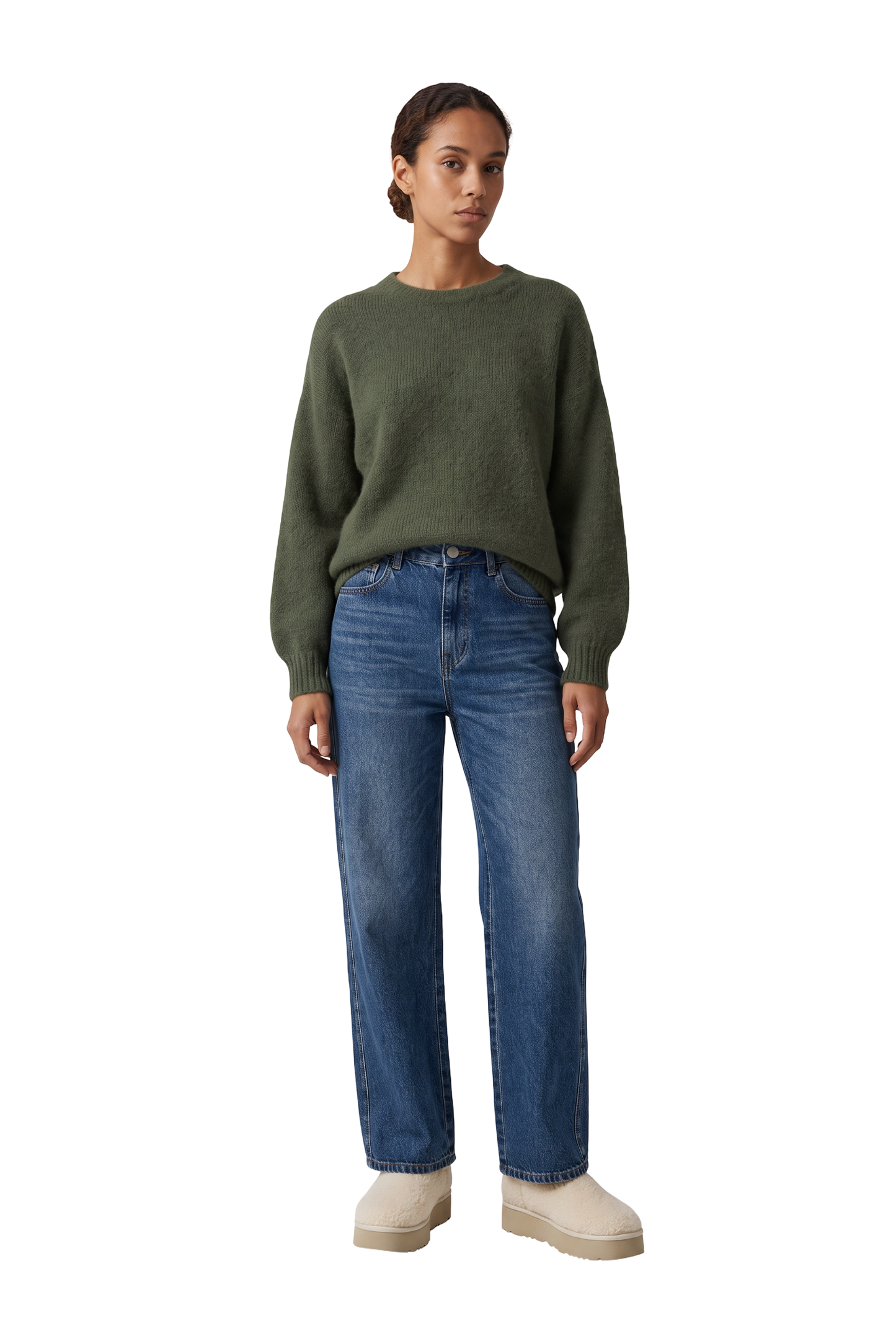 Liana Round Neck Pullover Seaweed Green - model